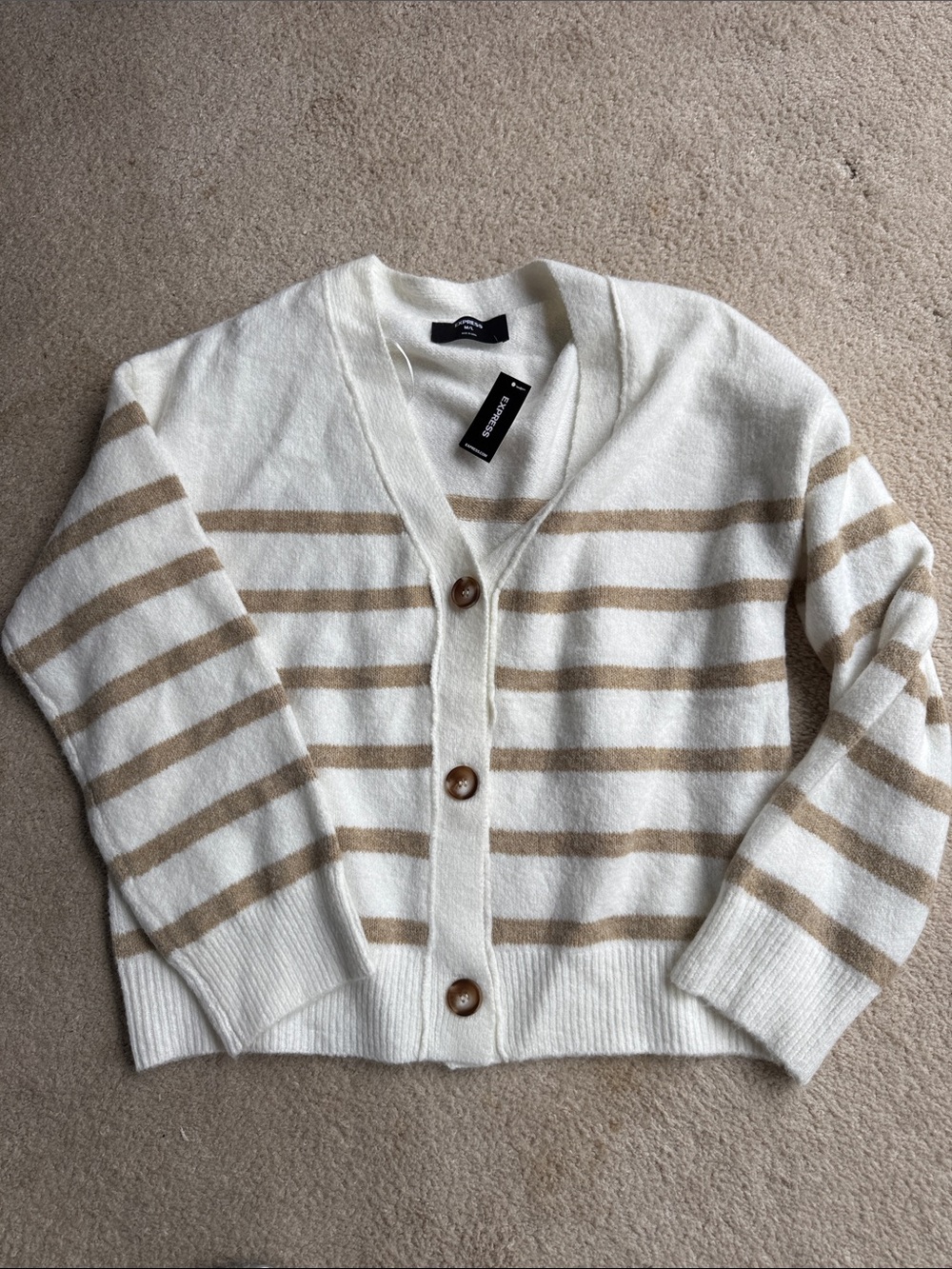 Express Ivory Oversized Cardigan with Tan Stripes M/L
